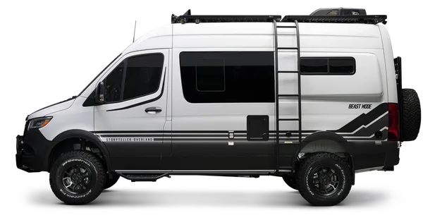 Storyteller Overland Beast Mode camper van parked on rugged off-road terrain