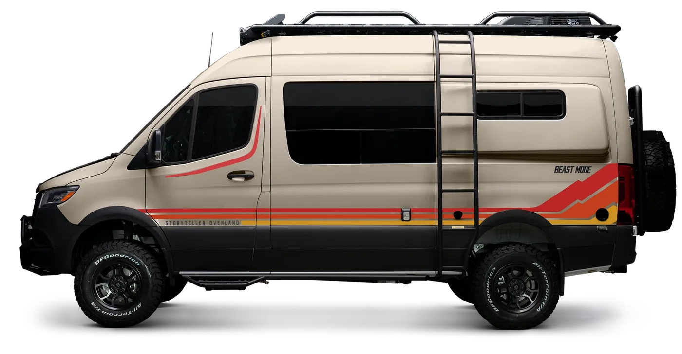 Storyteller Overland Crew Mode XL camper van parked on rugged terrain outdoors