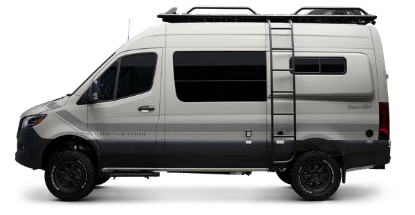 Storyteller Overland Mode camper van parked on a rugged off-road trail